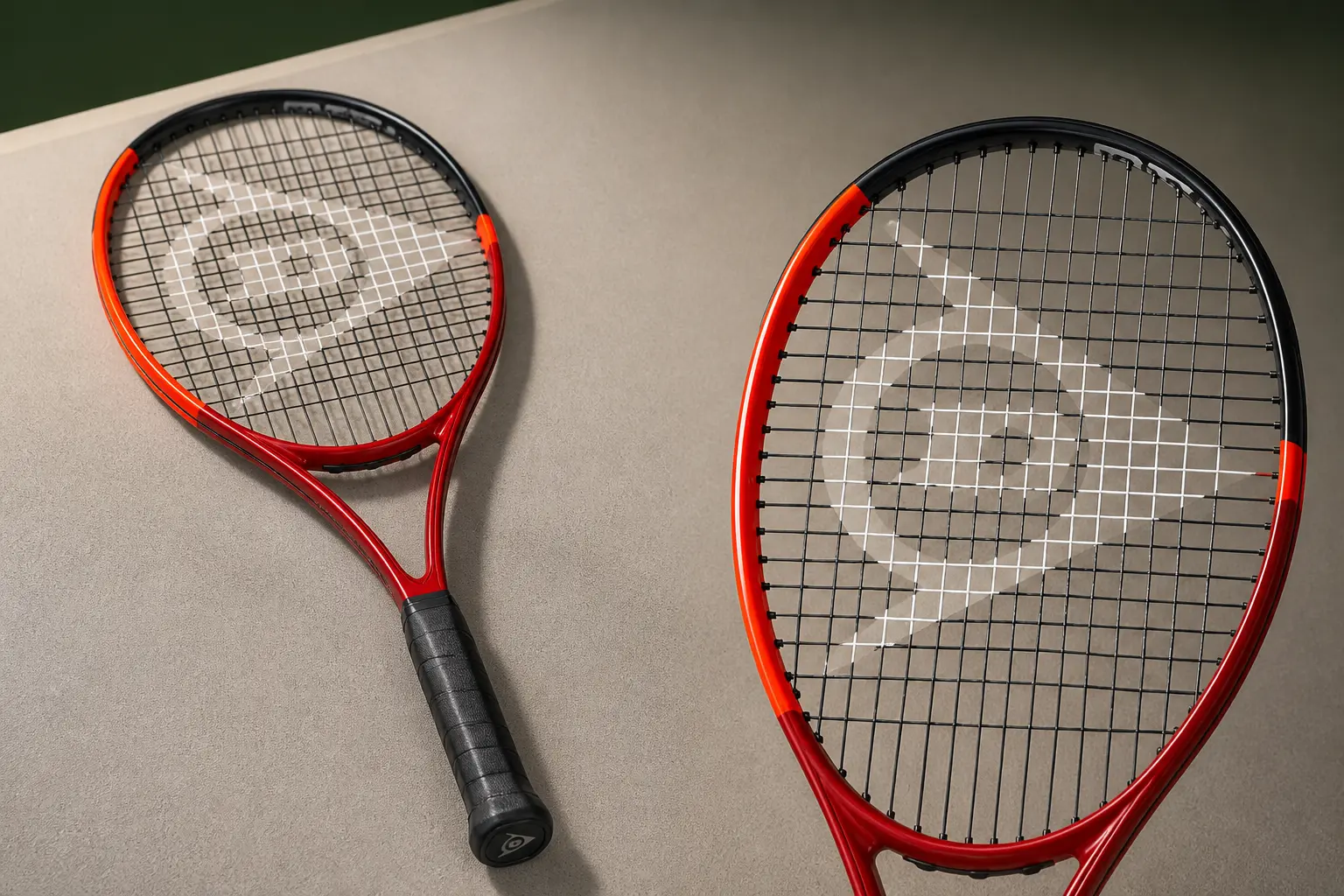 Illustration of a red and black Dunlop CX 200, showing the full racket and a close-up of the hoop.