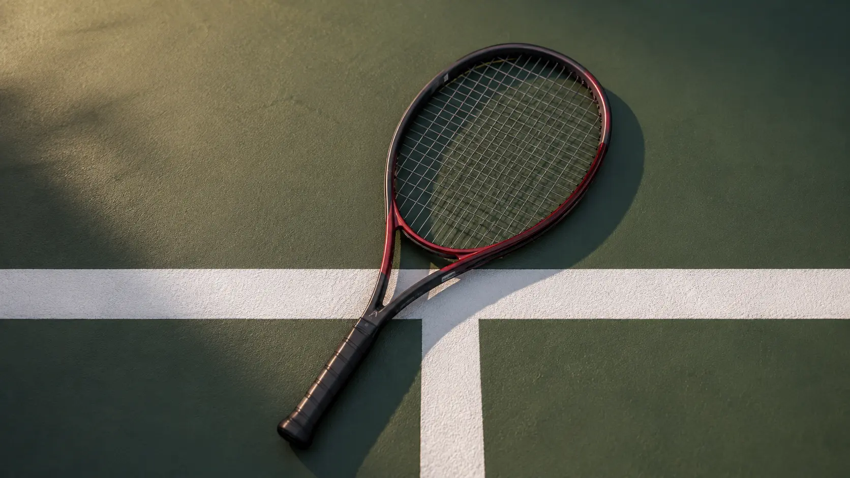 Raqueta Head Prestige sobre una cancha de tenis, representando control clásico y precisión