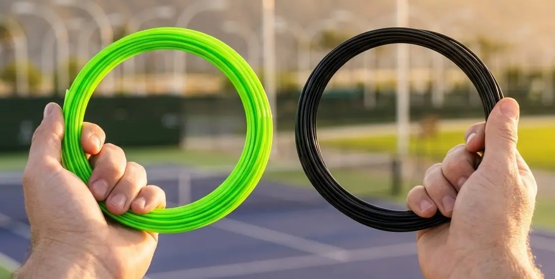 Una persona sosteniendo dos cuerdas de tenis, una en cada mano